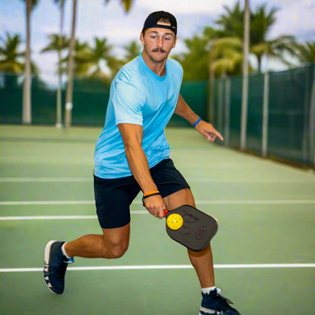 Chill Pickle spin paddle generating backspin during mid-court rally